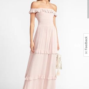 NWT Express Off The Shoulder Ruffle Maxi Dress Pink XS
